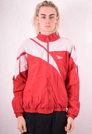 REEBOK MENS VINTAGE TRACKSUIT TOP JACKET LARGE RED 90S