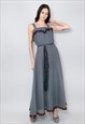 70'S VINTAGE LADIES DRESS BLACK WHITE CHECK RUFFLE MAXI