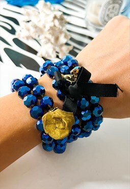 Shimmering Blue Beaded Stack Bracelet