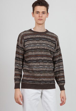 VINTAGE BROWN JOCKEY ROUND NECK KNIT JUMPER SWEATER