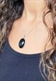 BLACK ONYX GEMSTONE PENDANT NECKLACE IN STERLING SILVER