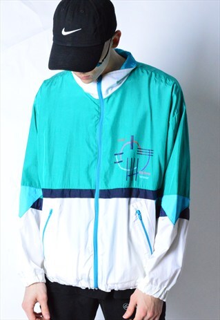 VINTAGE 90S TECHNO COLOUR BLOCK SHELL TRACK JACKET