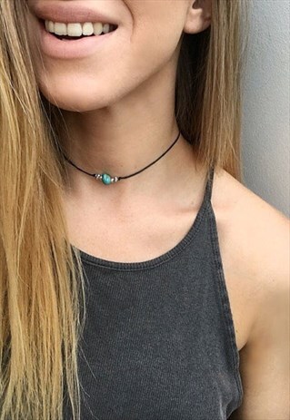 PAIGE - TURQUOISE AND SILVER BEADED CHOKER
