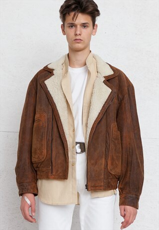VINTAGE BROWN LEATHER SHEARLING JACKET