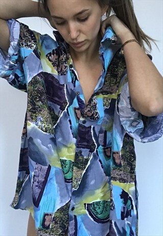 PATTERNED OVERSIZED RETRO VINTAGE UNISEX FESTIVAL SHIRT. ALL