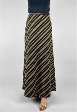 70's Vintage Ladies 15Gold Lurex Black Maxi Stripe Skirt