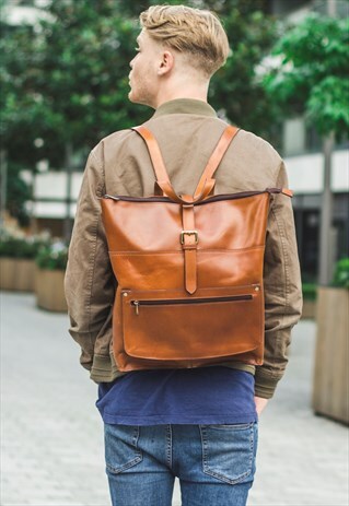 LEATHER LAPTOP / WORK BACKPACK (TAN BROWN)