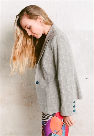 VINTAGE 70S CLASSIC CHECK BLAZER JACKET WITH PEAK LAPELS