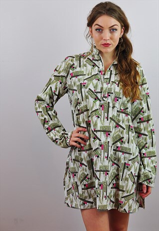 VINTAGE 1970'S ABSTRACT PRINT MINI FESTIVAL DRESS / SHIRT