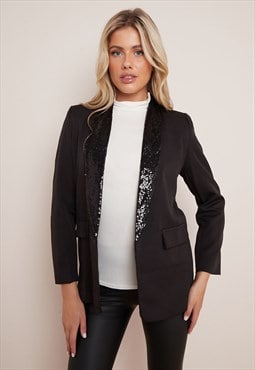 Black Sequin Lapel Blazer