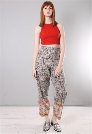 VINTAGE 90S PATTERNED HIGH WAISTED CROPPED TROUSERS