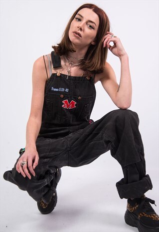 VINTAGE 90'S BLACK DENIM DUNGAREES