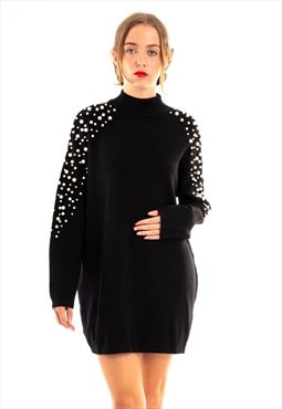 Oversized jumper with faux pearl embellishment in black