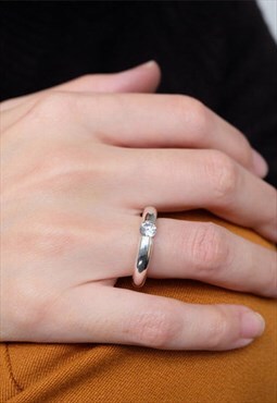 Natural White Topaz Solid Band Ring 925 Sterling Silver