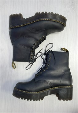 00's Boots Black Block Heel Leather 