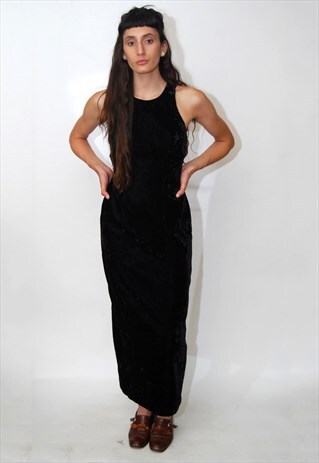 VELVET CUTOUT DRESS (S) VINTAGE 80S MAXI CUT OUT OPEN BACK