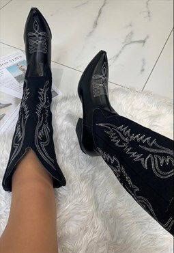 Cowboy Boots Black Knee high Western Cowgirl boots