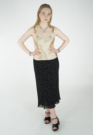 VINTAGE 90S FLOATY BLACK PATTERN SKIRT