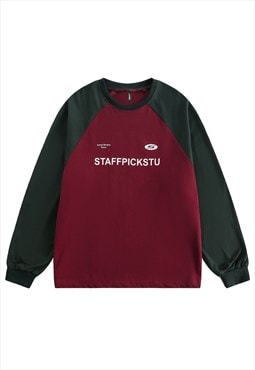 Raglan sweatshirt utility jumper letter print top in red