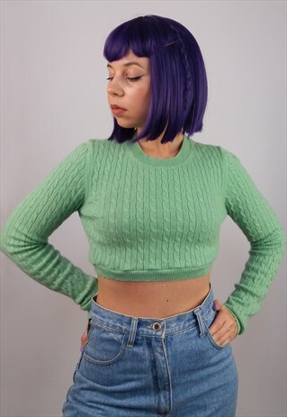 THEORY VINTAGE 90'S REWORKED CROPPED CASHMERE SWEATER GREEN