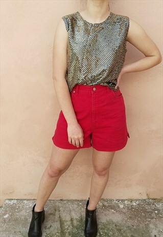 VINTAGE 90S FESTIVAL METALLIC GOLD SEQUIN SLEEVELESS TOP