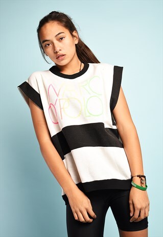 80S SLOGAN LOGO PRINT MARCO POLO SLEEVELESS SWEATSHIRT