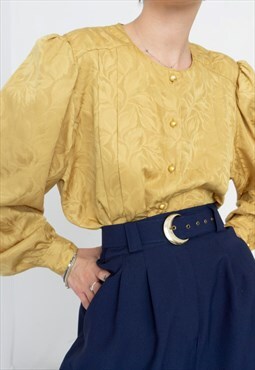 60s mustard yellow shirt with puffy sleeves