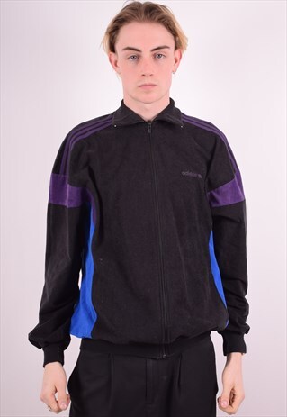 ADIDAS MENS VINTAGE TRACKSUIT TOP JACKET LARGE BLACK 90S