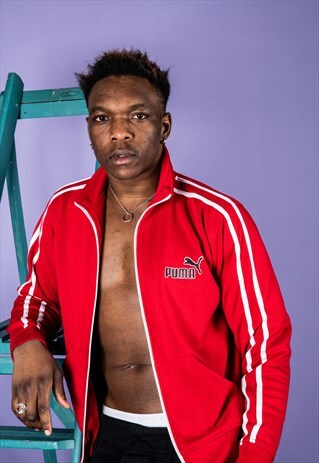 VINTAGE PUMA SWEATER 90S IN RED WITH BLACK LOGO