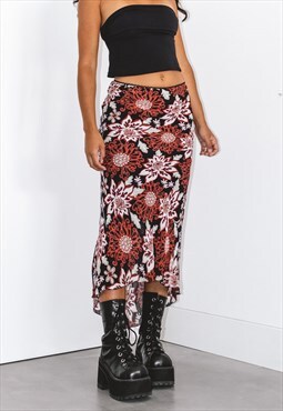 90s Slip Floral Printed Patterned Midi Skirt Summer