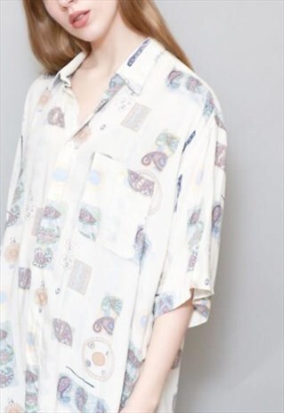 VINTAGE 1990'S CREAM MIXED PAISLEY PRINT SHIRT