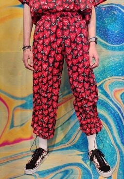 Heart print beam joggers handmade love emoji overalls red