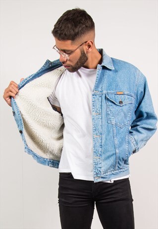 WRANGLER DENIM JACKET SHEARLING LINED