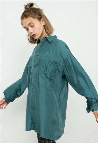 VINTAGE SHIRT TURQUOISE SILK UNISEX FESTIVAL INDIE SUMMER
