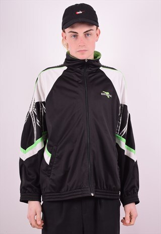 DIADORA MENS VINTAGE TRACKSUIT TOP JACKET LARGE BLACK 90'S