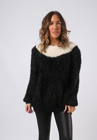 KNIT KNITTED JUMPER WOOL OVERSIZED SPARKLE LONG UK 16 (GW2Y)