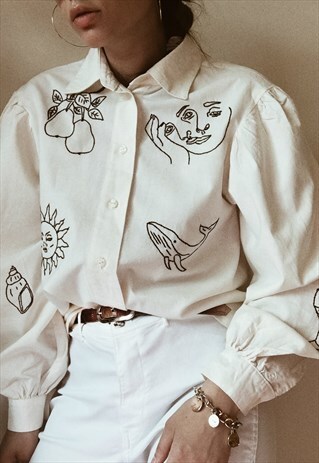 HAND EMBROIDERED BEIGE SHIRT