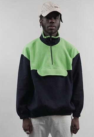 VINTAGE 80'S NAVY/ GREEN ZIP-UP POCKET FLEECE