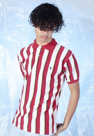 VINTAGE RALPH LAUREN RED AND WHITE STRIPED POLO SHIRT