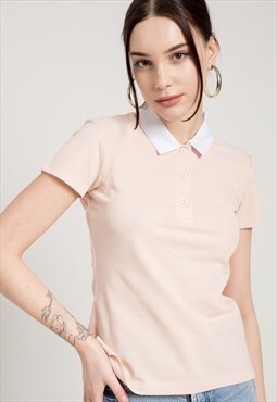 Short Sleeves T-shirt Contract Polo Neck in Pink