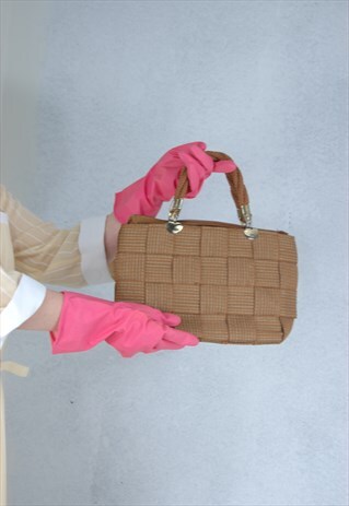 Vintage 80's retro light hand bag purse in cream brown 