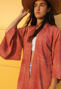 Original Vintage Pink & Gold Abstract Print Kimono Jacket