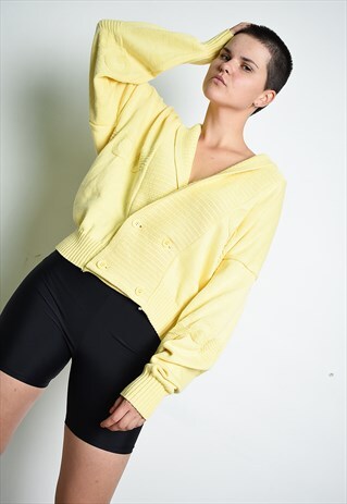 90S CHUNKY LOGO PATTERN Q8 KNIT OVERSIZED WORKWEAR CARDIGAN