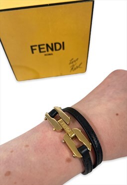 Womens Vintage Fendi bracelet black leather with gold buckle