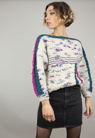 VINTAGE 80S 90S OVERSIZED PATTERNED KNIT JUMPER
