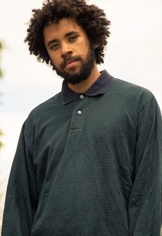 POLO RALPH LAUREN RUGBY SHIRT IN A STRIPED GREEN AND BLUE