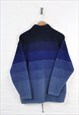 VINTAGE FLEECE SHERPA 1/4 ZIP STRIPED PATTERN BLUE LARGE
