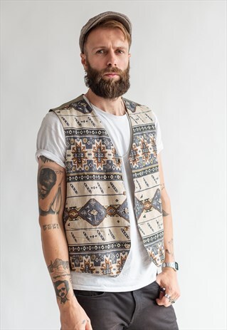 VINTAGE 70S BOHO FUNKY VEST IN AZTEC PATTERN