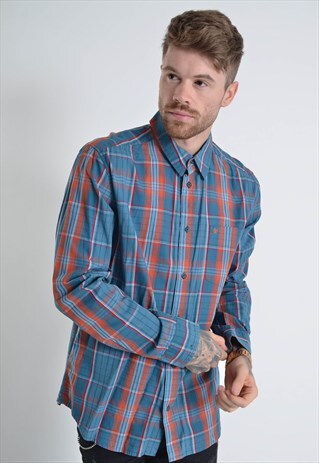 VINTAGE WRANGLER CHECK WESTERN SHIRT BLUE