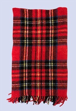 Red Black Tartan Plaid Check Tassel Fringe Scarf Blanket
